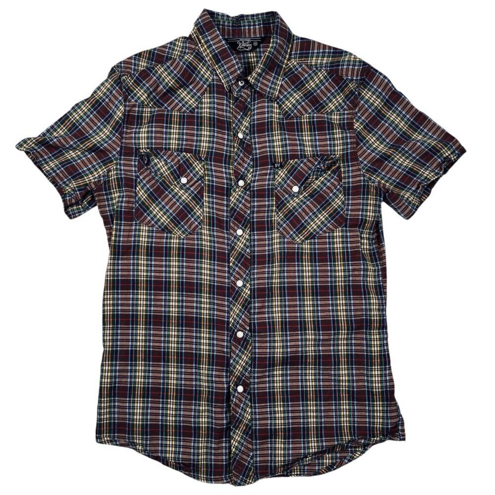 Salt Valley Western Medium Pearl Snap Shirt Women Plaid Vintage Style